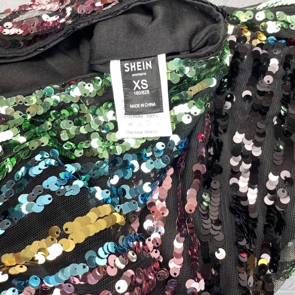Rainbow Sequin Mini Skirt XS Multicolor Stripe Holiday Party NYE NWOT - Picture 7 of 9
